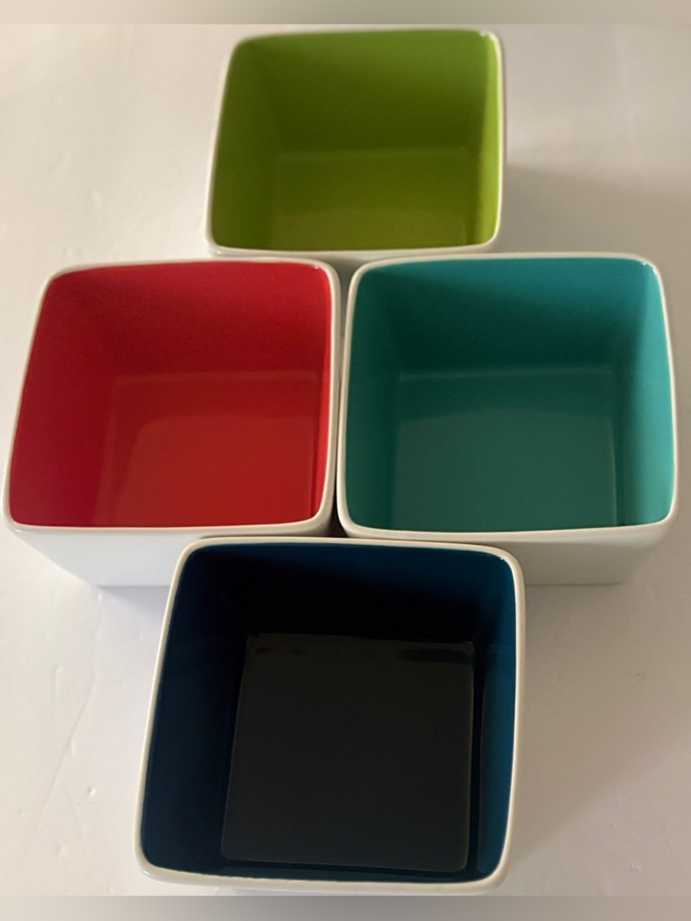 Over and Back Square colored Interior White Exterior Stoneware Bowls Set of 4
